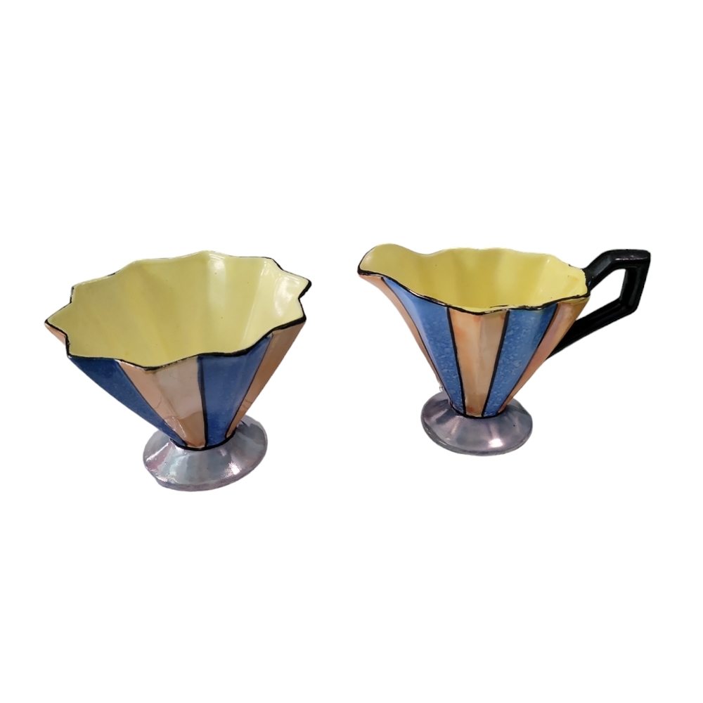 Japanese Art Deco Lusterware 1920s-30s Sugar, Creamer Set
